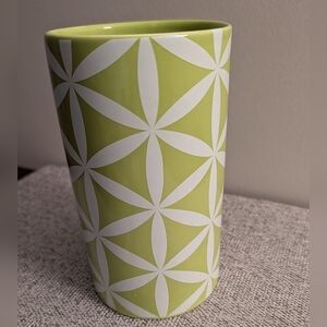 Green Vase/Utensil Caddy with Retro Geometric Design